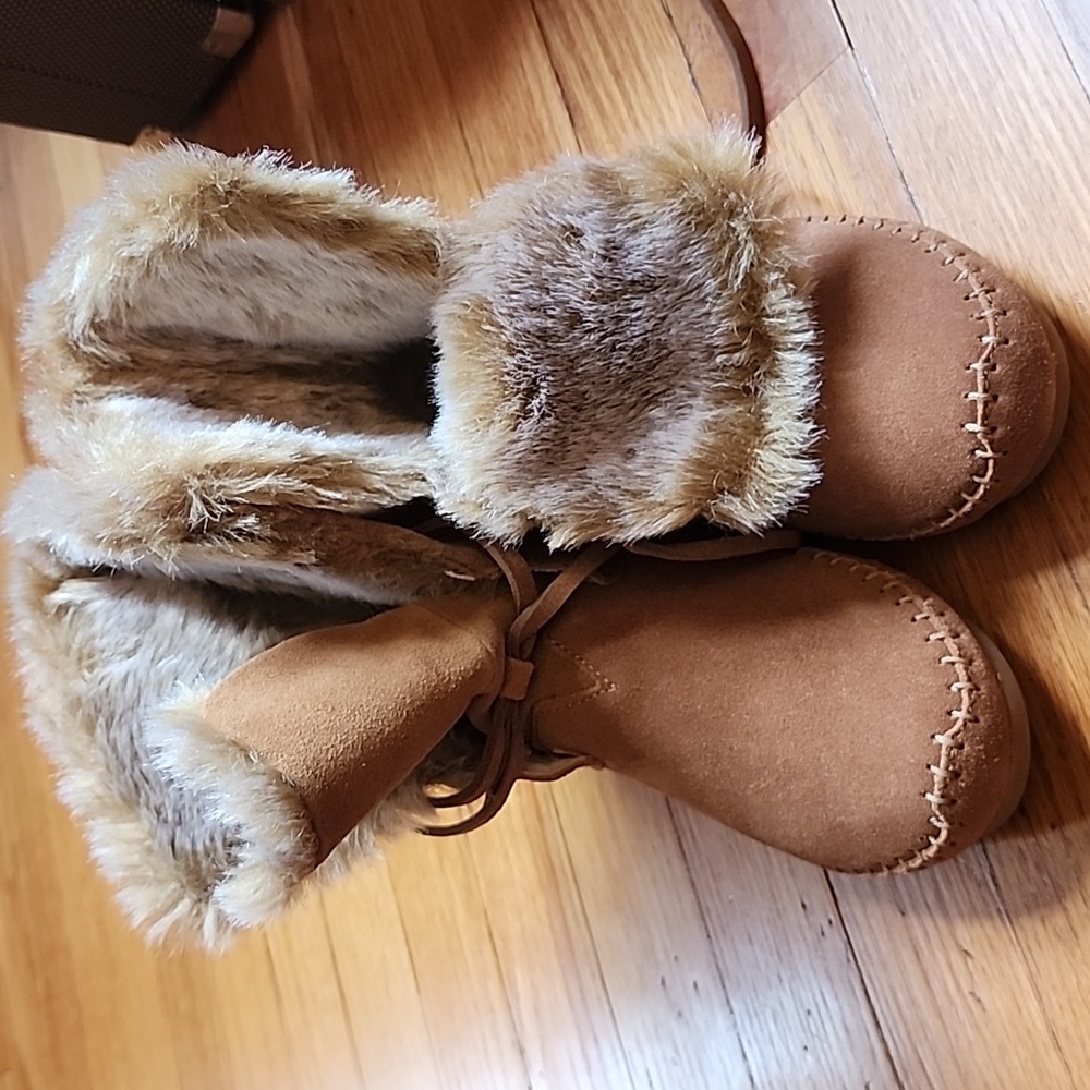 TOMS Zahara Chestnut Suede Faux Hair Boots